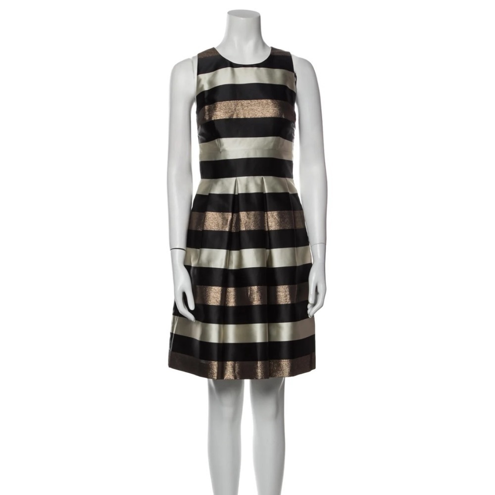 Saks Fifth Avenue Red Label Striped Metallic Pleated A-Line Cocktail Dress, 10 - Picture 2 of 11